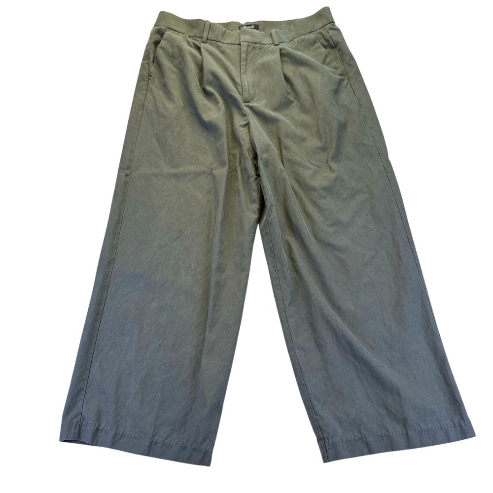 Madewell Slouchy Straight Pants Olive Green Wide Leg Pleated Trousers Size 14
